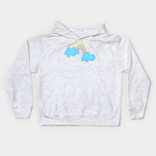 Blue clouds watercolor rainbow art Kids Hoodie by Artistic_st